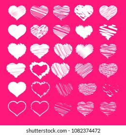 Set of sketch heart icons, vector