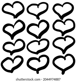 A set of sketch hearts is handmade. Vector graphic drawings