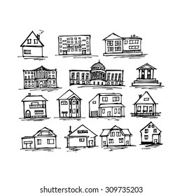 Set of sketch house, vector illustration