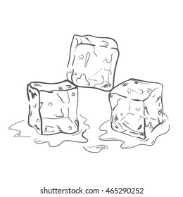 Set of sketch ice cubes. All elements separately for your design. Vector illustration. 