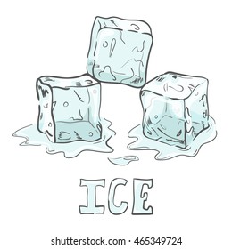 Set of sketch ice cubes. All elements separately. Vector illustration. 