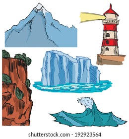 set of sketch illustrations of landscapes