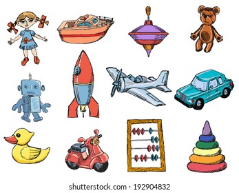 set of sketch illustrations of the toys