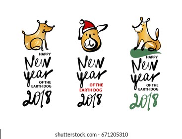 Set of sketch image three dog puppy. Symbol chinese happy new year 2018.