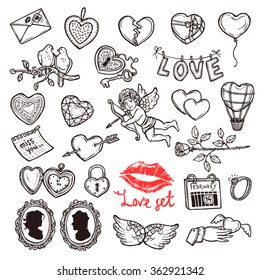 Set Of Sketch Love, Wedding And Valentines Day Doodles