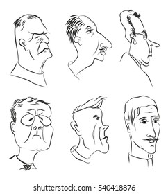 Set sketch men face. Vector isolated illustration. 