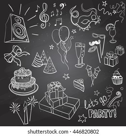 set of sketch party objects hand-drawn