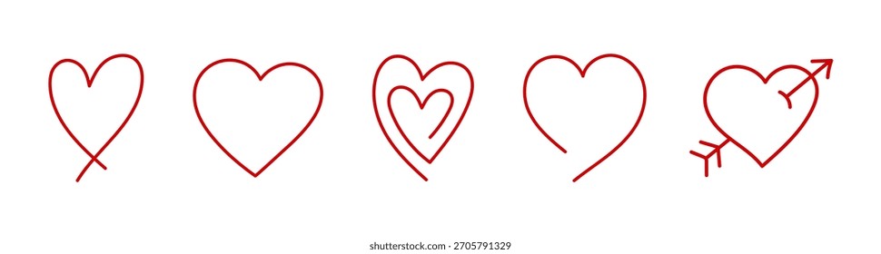 conjunto de boceto de mano rosa dibujar corazón, corazón de línea de doodle rojo, Elementos de amor romántico para el día de San Valentín, tarjetas de diseño de símbolos de corazón, cartel, Anuncio, patrón, anuncio	