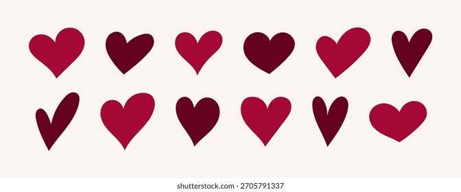 conjunto de boceto de mano rosa dibujar corazón, corazón de línea de doodle rojo, Elementos de amor romántico para el día de San Valentín, tarjetas de diseño de símbolos de corazón, cartel, Anuncio, patrón, anuncio	