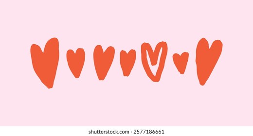 Set Sketch Pink Silhouette Heart. Valentine Love Shape Doodle Collection. Hand Drawn Vector Isolated Illustration