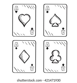 Set Sketch Playing Card Aces Hand Stock Vector (Royalty Free) 421471930 ...