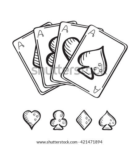 Set Sketch Playing Cards Hand Drawn Stock Vector (Royalty Free