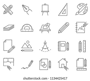 Set of sketch Related Vector Line Icons. Contains such Icons as graphics, designer, palette, contour, pen and more. 