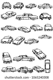  set sketch retro car vector