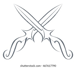 Set sketch saber isolated on white background. Weapons vintage grunge style. Stock vector illustration.