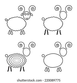 set of sketch sheep like symbol of 2015 year. isolated on white background. modern vector illustration