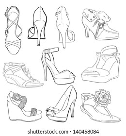 Set sketch of shoes isolated - vector
