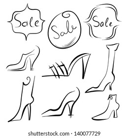Set sketch of shoes sale. Abstract design logo. Logotype art - vector