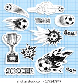 Set of sketch soccer stickers