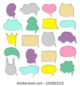 Set of sketch speech bubbles. Vector illustration.