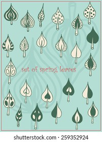 set of sketch spring or summer  green leaves