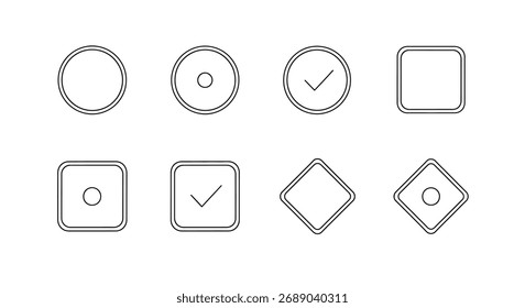 Conjunto de ícones de estilo de esboço marcas de seleção e formas básicas para design e vetor de aplicativos de interface do usuário