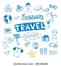 set of sketch travel vector hand drawn icons
