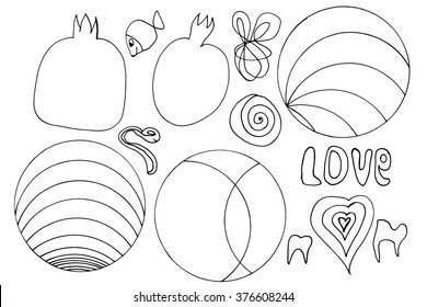 set of sketch vector design drawing handmade by line marker on Art theme/set of doodle vector design 