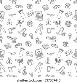 Set of sketch vector hand draw cartoon object on the Online shopping concept. Vector illustration.