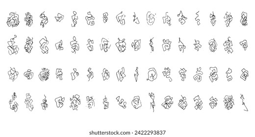 Set of sketch vector hand drawn black ink textured messy lines swirls, glyphs, wavy line frames, strokes scribbles for advertisement, mental struggling concept