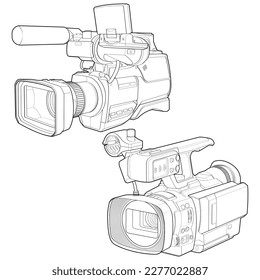 Set of sketch a video camera on a white backgroundra. video camera, vector sketch illustration for training tamplate.
