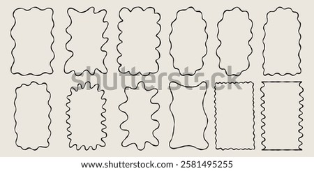 Set Sketch Wavy Edges Frames. Scallop Squiggle Wiggle Border Simple Black Line Shape Collection. Hand Drawn Vector Isolated Illustration