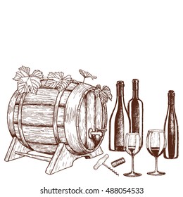 Set of sketch wine icons. Vector stock illustration.