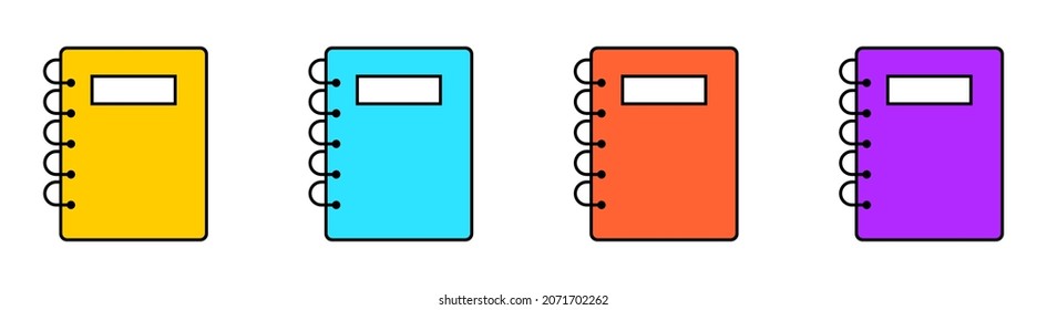 Set of sketchbook copybook copybook. Vector line, stroke, colored web icons, flat style.