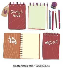 Set of sketchbooks in flat style for printing and decoration.Vector illustration.
