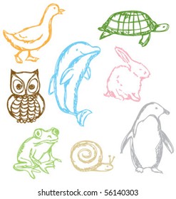 set of sketched animals