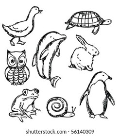 set sketched animals
