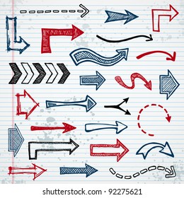 Set of sketched arrow shapes on notepad background