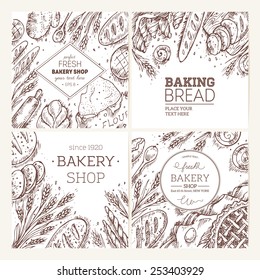 Set of sketched bakery frames. Bread collection. Vector illustration.