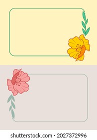 Satz skizzierter botanischer Rahmen mit Ästen, Blumen, Blättern. Mono-Linien-Rahmen. Blüht Kranz.