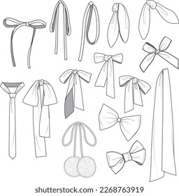 A set sketched bows   ribbons  
A bunch hand  drawn ribbons 
Hand  drawn ribbon   tie vector drawings for clothes   fashion items 