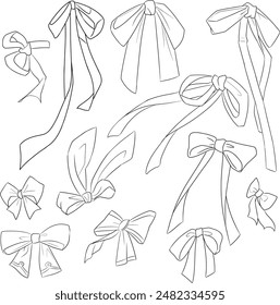 A set of sketched bows and ribbons. A bunch of hand-drawn ribbons. 