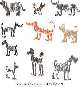 Set of sketched dogs