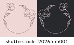 Set of sketched floral rings; branches, flowers, leaves. Mono line frames. Flourishes ring and wreath.