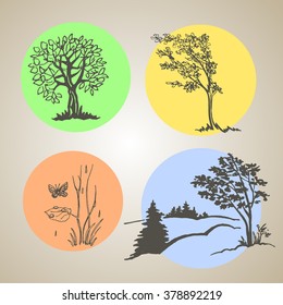 Set of sketched tree, hand drawn illustration. Eps-8.