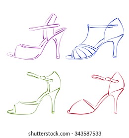 Set of sketched woman shoes. Vector illustration.