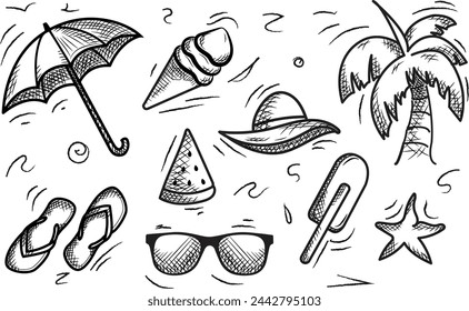Set of sketches about summer. Vector illustration for your business and education design. design element vector illustration. Vector illustration on white background
