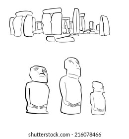 a set of sketches of ancient monuments around the world