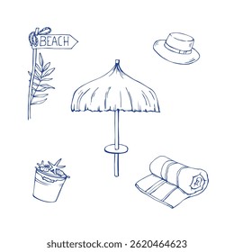 Set of sketches with beach vacation