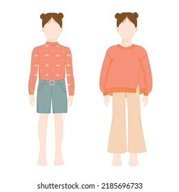 Set of sketches of beautiful and diverse girl fashion outfits